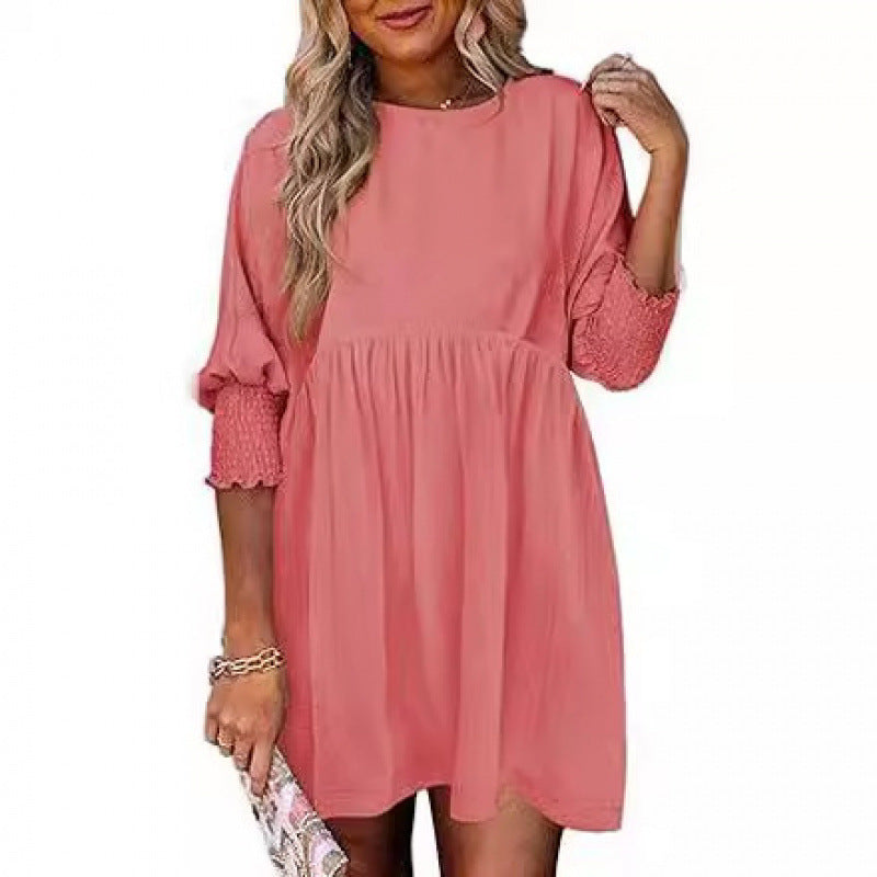 Damen Lockeres Babydoll-Kleid mit Ballonärmeln und geraffter Taille Nord Taschen