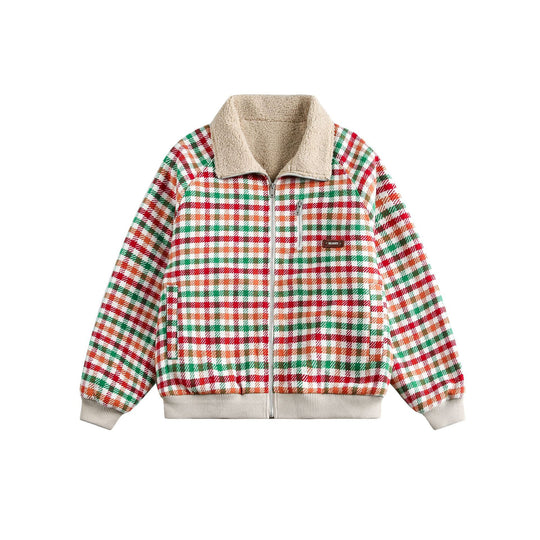 Damen Karierter Teddy‑Fleece‑Blouson im Boxy‑Cut mit Stehkragen Nord Taschen