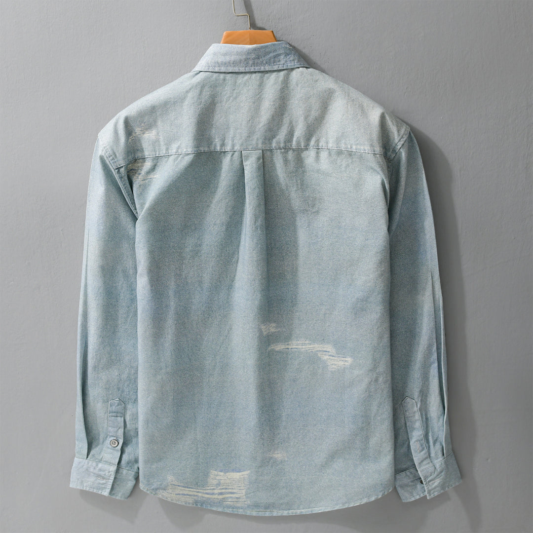 Herren Denim-Overshirt mit Used‑Effekt und Brusttasche Nord Taschen