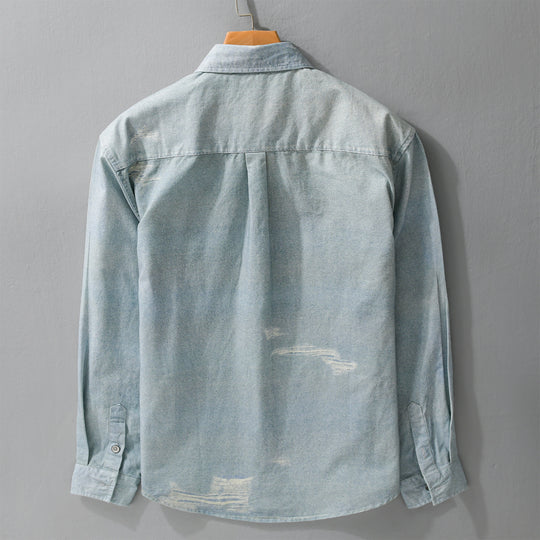 Herren Denim-Overshirt mit Used‑Effekt und Brusttasche Nord Taschen