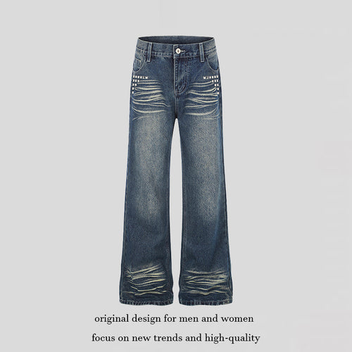 Damen Weite High‑Waist Distressed-Jeans im Palazzo-Stil mit Nietenbesatz Nord Taschen