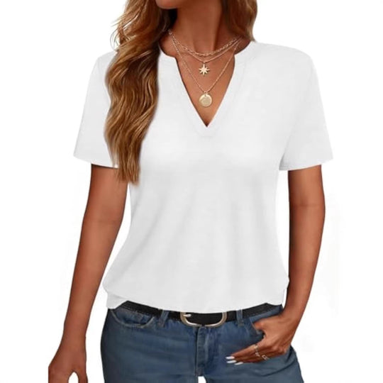 Damen V-Ausschnitt T-Shirt mit legerem Schnitt und sanftem Stoff Nord Taschen