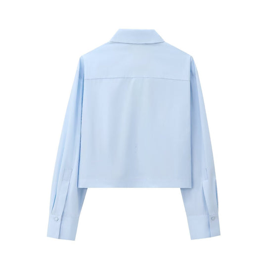 Damen Cropped Hemd mit Kristallverzierung und Oversized-Kragen Nord Taschen