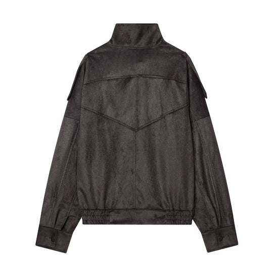 Damen Kurze Velours‑Optik Bomberjacke mit hohem Stehkragen und asymmetrischer Knopfleiste Nord Taschen