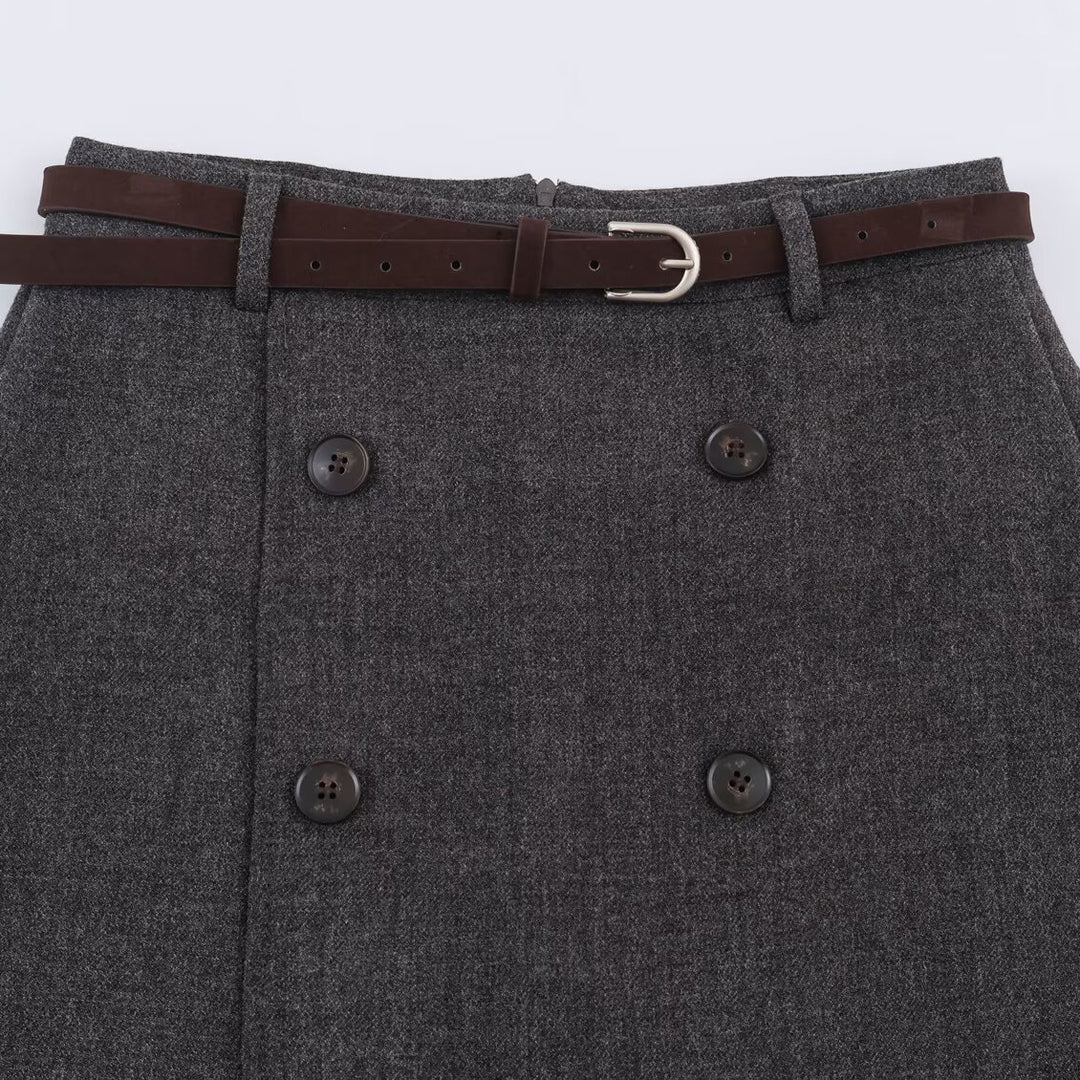 Damen Midirock im A-Linien-Cut mit doppelreihiger Knopfleiste und Taillengürtel Nord Taschen