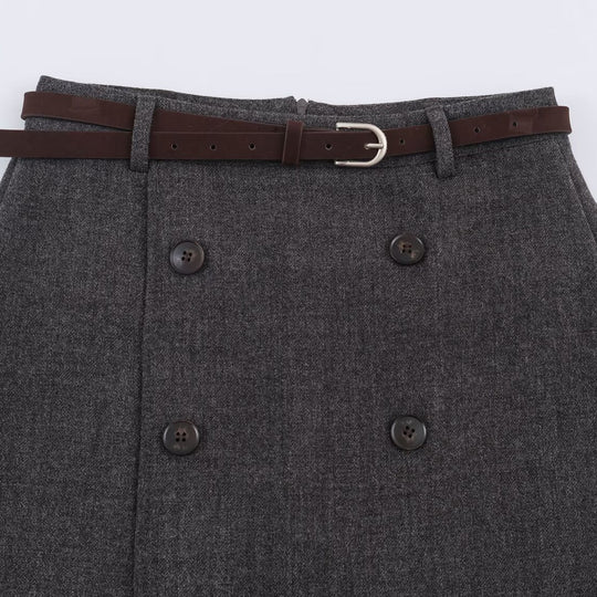 Damen Midirock im A-Linien-Cut mit doppelreihiger Knopfleiste und Taillengürtel Nord Taschen
