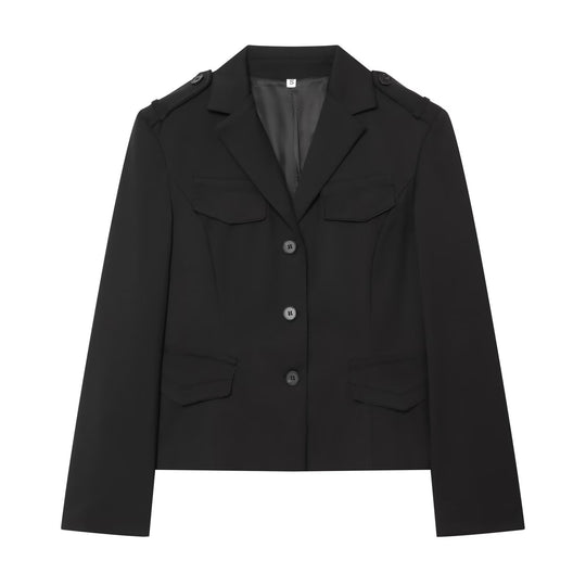 Damen Cropped Military-inspirierter Kurzblazer mit Schulterpatten und Pattentaschen Nord Taschen