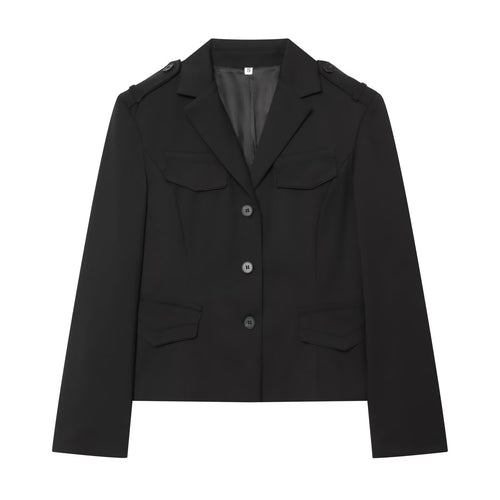 Damen Cropped Military-inspirierter Kurzblazer mit Schulterpatten und Pattentaschen Nord Taschen