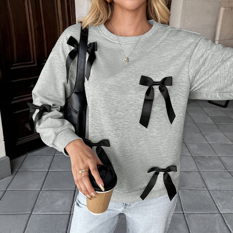 Damen Oversize-Sweatshirt mit Satin-Schleifen und geripptem Saum Nord Taschen