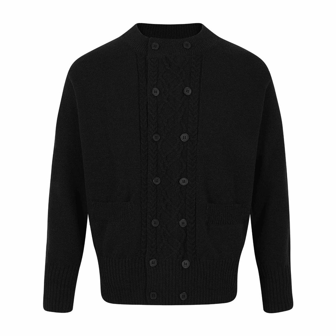 Herren Doppelt geknöpfte Strickcardigan mit Zopfmuster und Stehkragen Nord Taschen