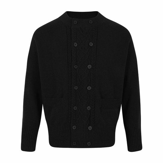 Herren Doppelt geknöpfte Strickcardigan mit Zopfmuster und Stehkragen Nord Taschen