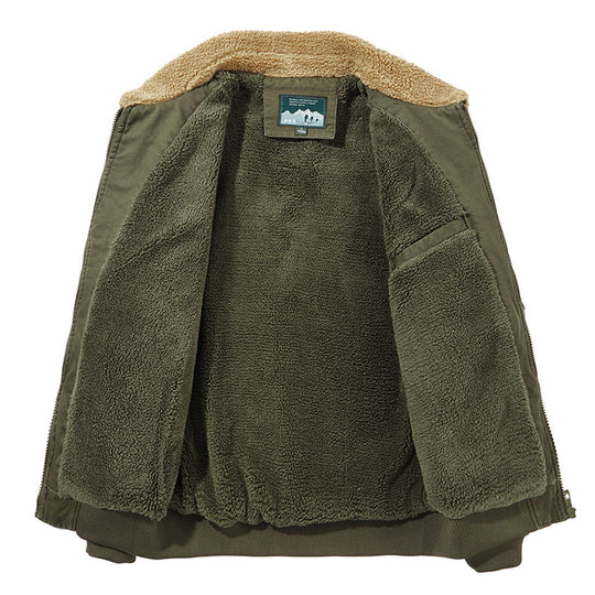 Herren Aviator-Blouson aus Canvas mit Sherpa-Kragen, Teddyfleece-Innenfutter und Multifunktions-Taschen Nord Taschen