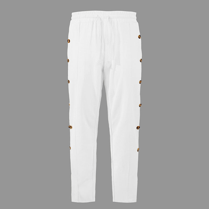 Herren Relaxed-Fit Freizeithose mit seitlichen Zierknopfleisten, elastischem Bund und Kordelzug Nord Taschen