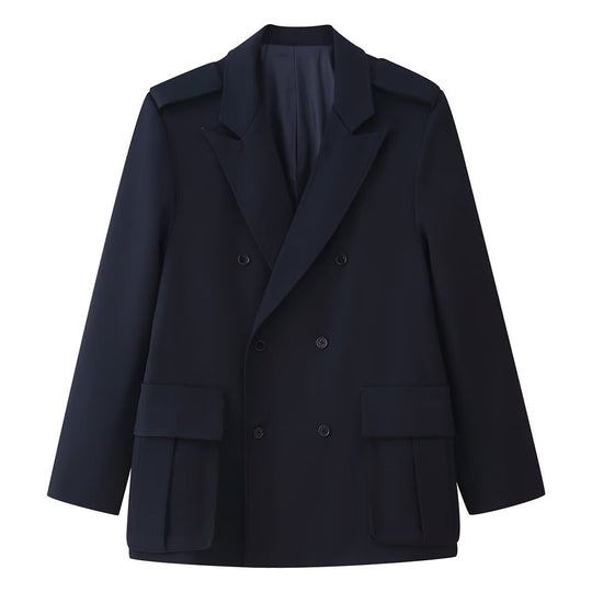 Damen Doppelreihiger Oversize-Blazer-Mantel mit Epauletten und großen Klappentaschen Nord Taschen