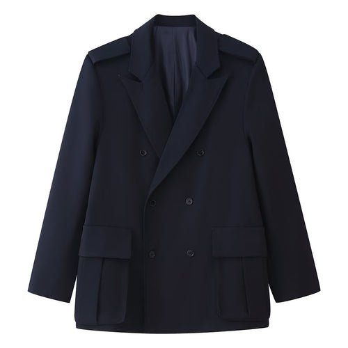 Damen Doppelreihiger Oversize-Blazer-Mantel mit Epauletten und großen Klappentaschen Nord Taschen