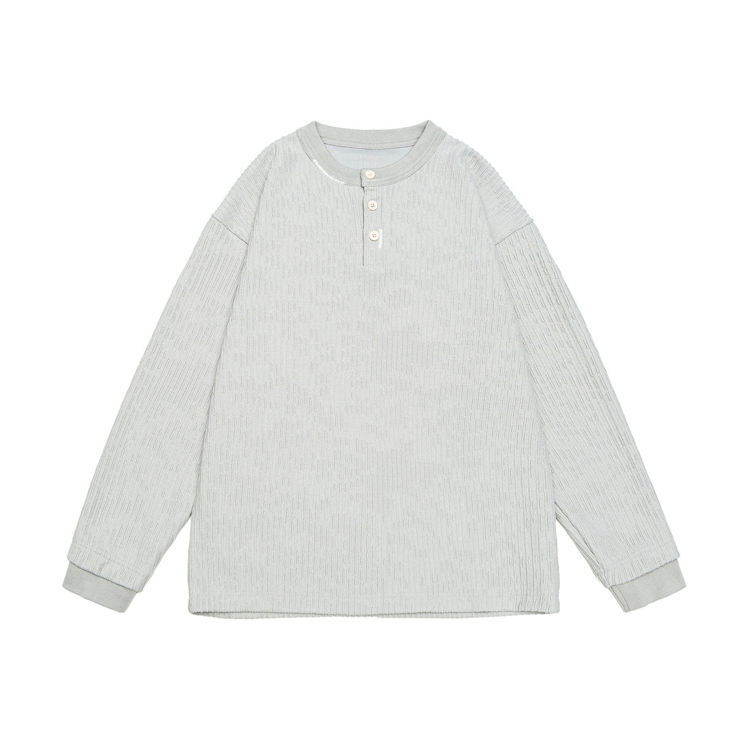 Unisex Gerippter Henley-Pullover mit Knopfleiste Oversize-Schnitt Nord Taschen