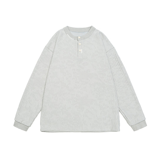 Unisex Gerippter Henley-Pullover mit Knopfleiste Oversize-Schnitt Nord Taschen