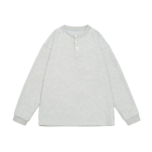 Unisex Gerippter Henley-Pullover mit Knopfleiste Oversize-Schnitt Nord Taschen
