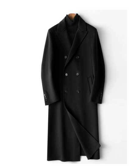 Herren Doppelreihiger Wollmantel mit Kaschmiranteil und schmaler Silhouette Nord Taschen