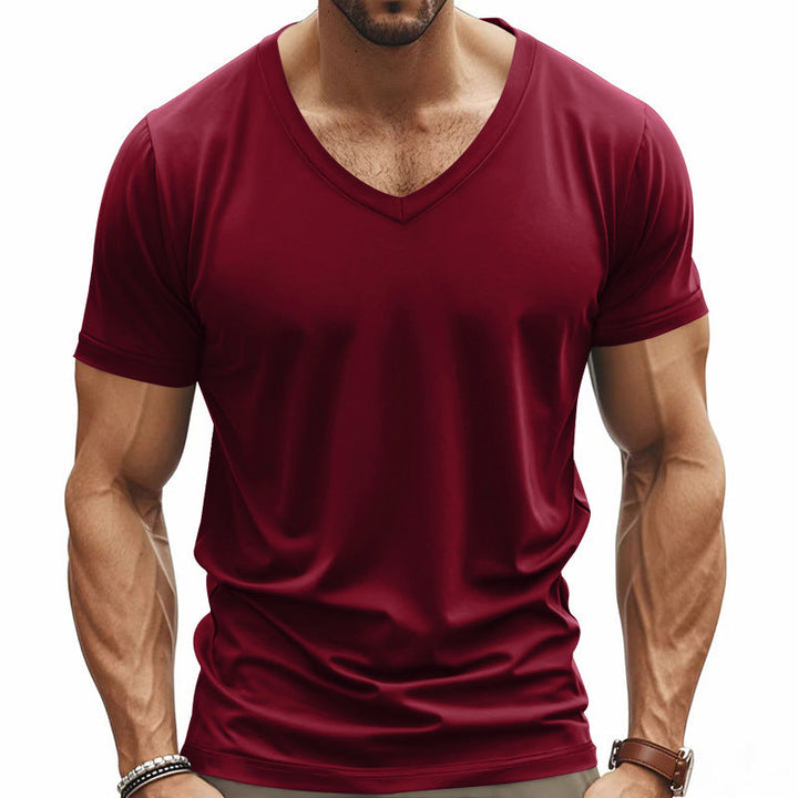 Herren nan V-Ausschnitt-T-Shirt aus Stretchbaumwolle mit ergonomischem Schulterschnitt und flachem Saum