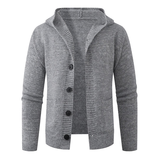 Herren Kapuzen-Strickcardigan aus Thermo-Feinstrick mit durchgehender Knopfleiste und Eingrifftaschen Nord Taschen