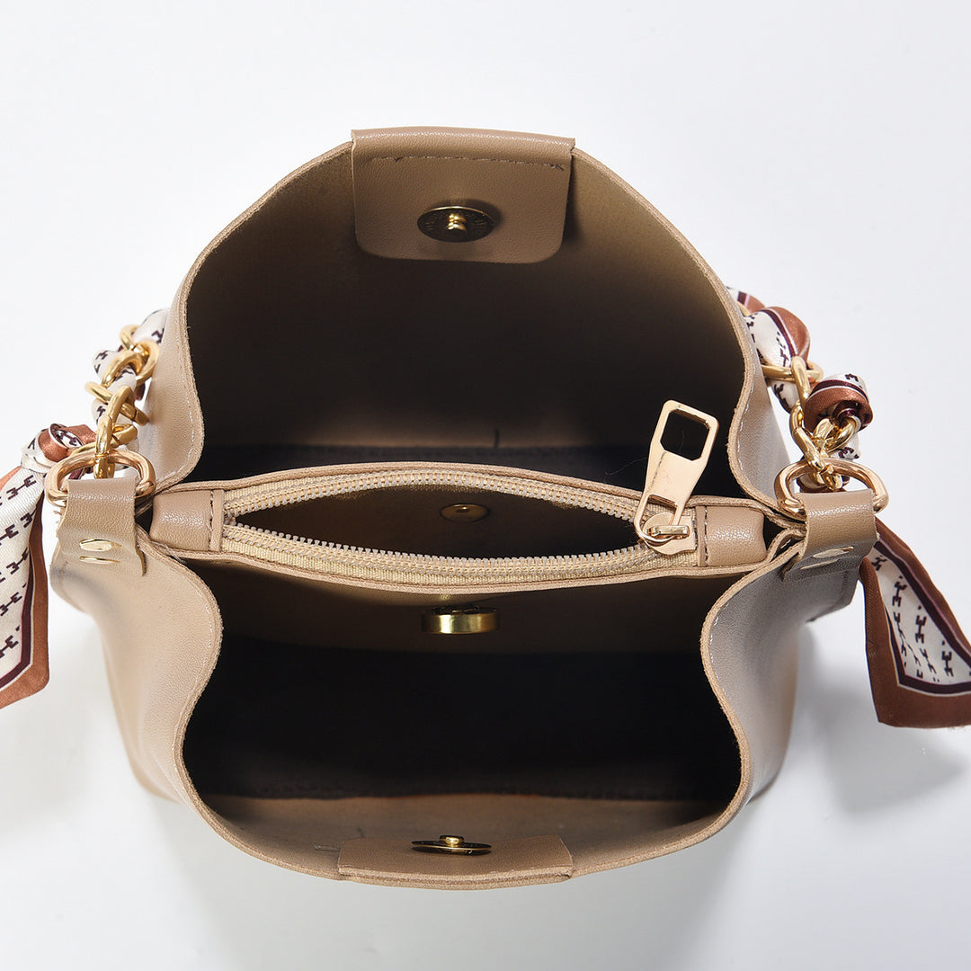 Damen Bucket-Handtasche mit modischer Kettenverzierung und abnehmbarem Schal Nord Taschen