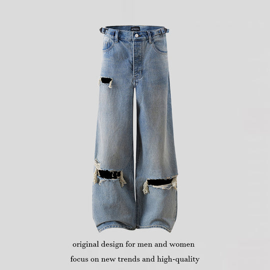 Damen Weite Distressed Denim-Palazzo-Jeans mit hohem Bund und Riss-Details Nord Taschen