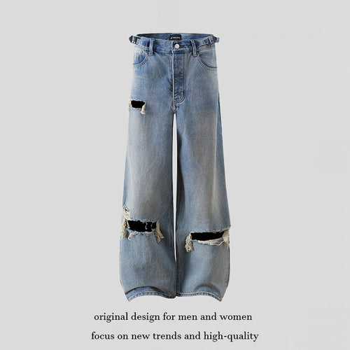 Damen Weite Distressed Denim-Palazzo-Jeans mit hohem Bund und Riss-Details Nord Taschen