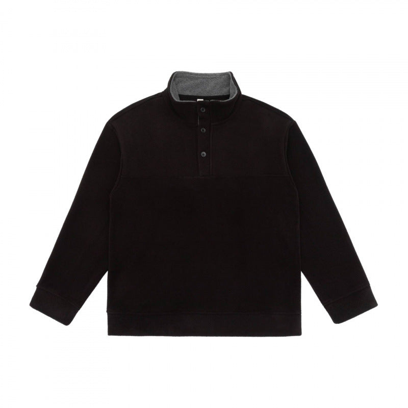 Unisex Henley-Fleecepullover mit kurzem Knopfverschluss, Stehkragen und Boxy‑Schnitt Nord Taschen
