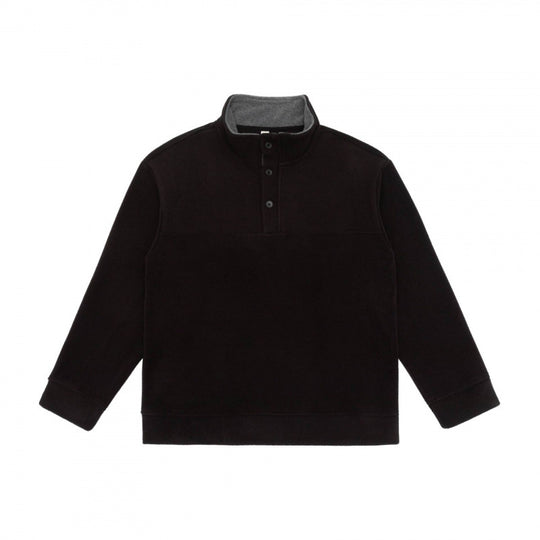 Unisex Henley-Fleecepullover mit kurzem Knopfverschluss, Stehkragen und Boxy‑Schnitt Nord Taschen