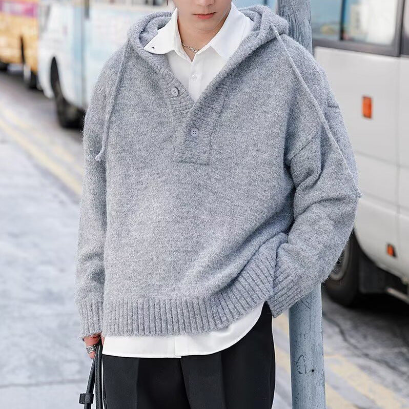 Herren Modischer Grobstrickpullover mit Kapuze Nord Taschen