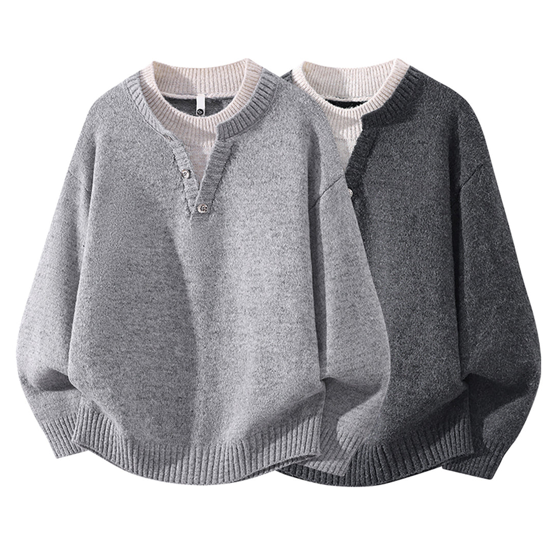 Damen Oversize-Strickpullover mit Henley‑Halbknopfkragen und geripptem Saum Nord Taschen
