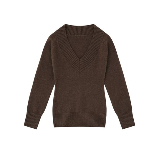 Damen Feinstrickpullover mit tiefem V-Ausschnitt, breitem Ripprand und legerer Passform Nord Taschen