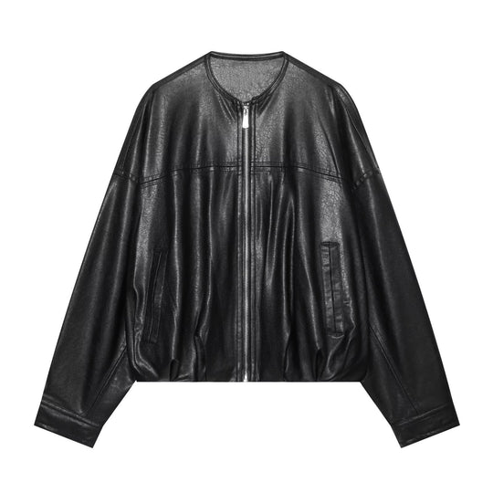 Damen Oversize-Kunstlederjacke im Bomberstil mit Rundhals, überschnittener Schulter und elastischem Saum Nord Taschen