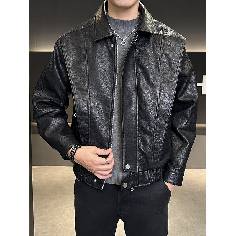 Herren Kurzer Oversized Lederimitat-Blouson mit Stehkragen, Reißverschluss und elastischem Saum Nord Taschen