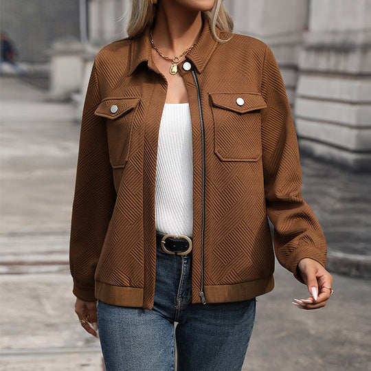 Damen Modische Overshirt-Jacke mit strukturiertem Muster Nord Taschen
