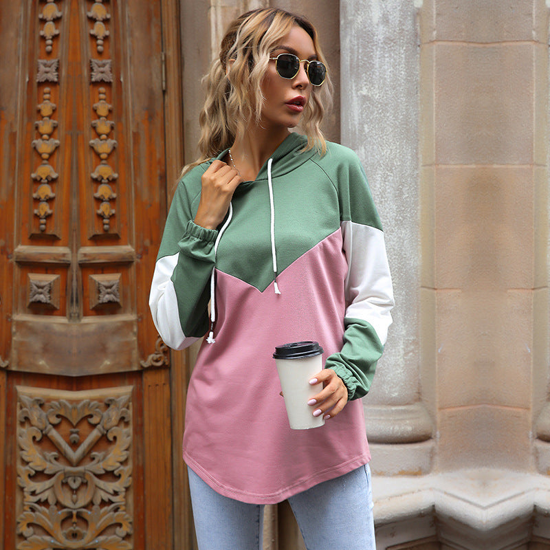 Damen Oversize Kapuzenpullover mit Raglanärmeln und abgerundetem Saum Nord Taschen