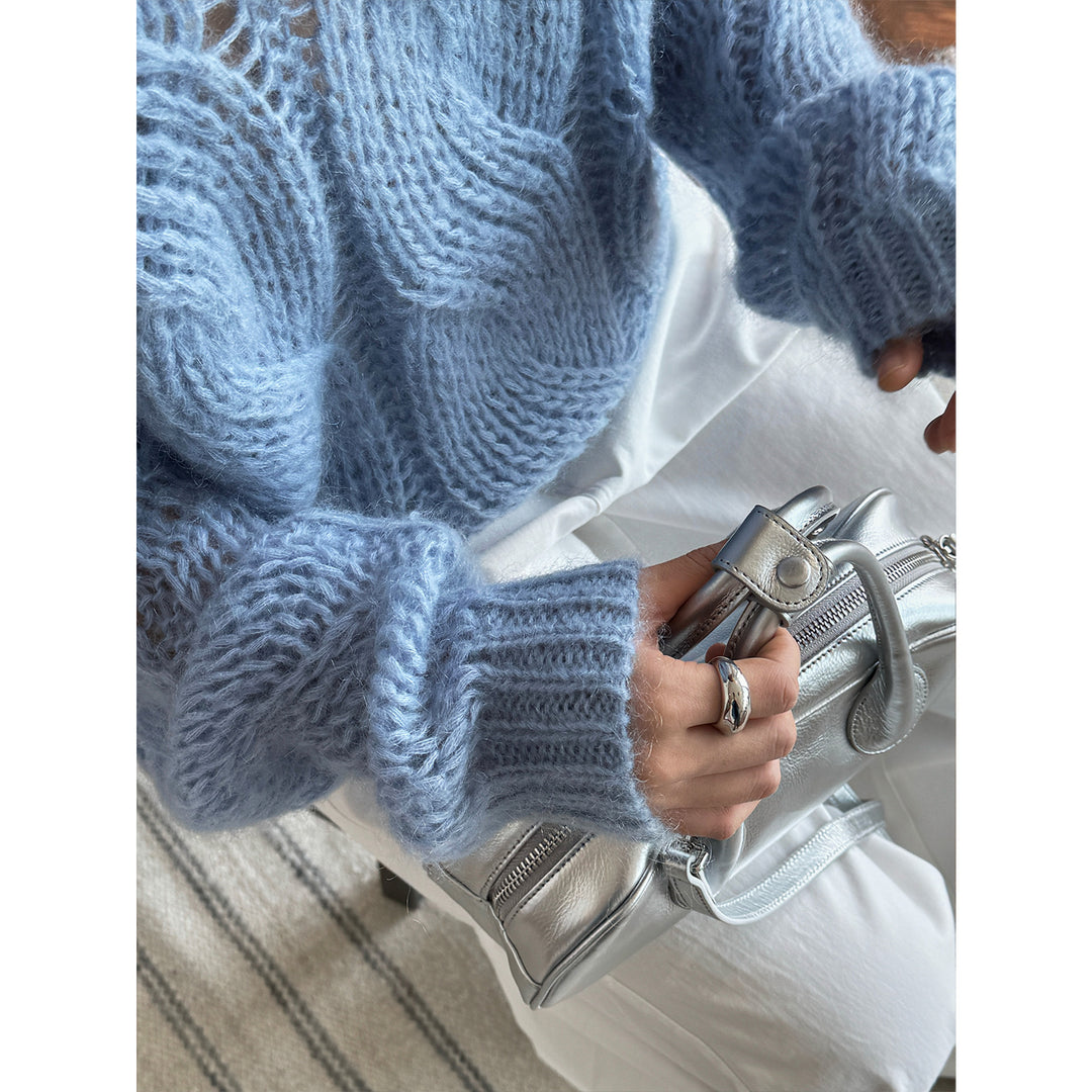 Damen Oversize Mohair‑Optik Zopfmuster‑Pullover mit Transparent‑Effekt Nord Taschen