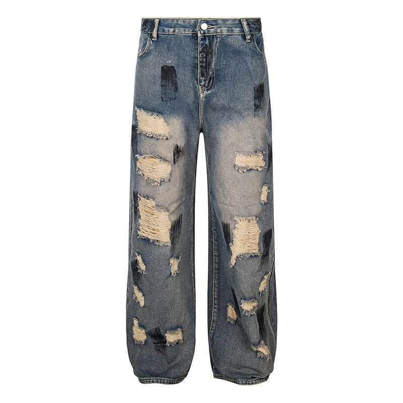 Damen Weite Destroyed-Jeans mit hohem Bund, Used‑Wash und Ballonsaum Nord Taschen