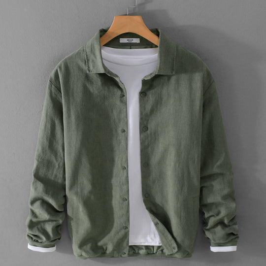 Herren Leichte Leinenjacke mit Hemdkragen, Relaxed Fit und Druckknopfleiste Nord Taschen