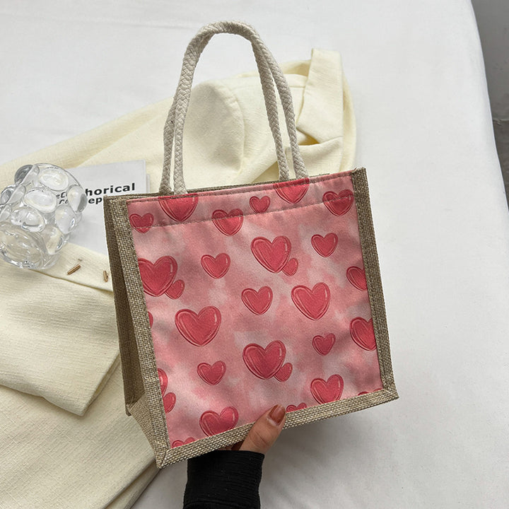 Damen Jute Tragetasche mit liebevollem Herzdesign und praktischem Knopfverschluss Nord Taschen