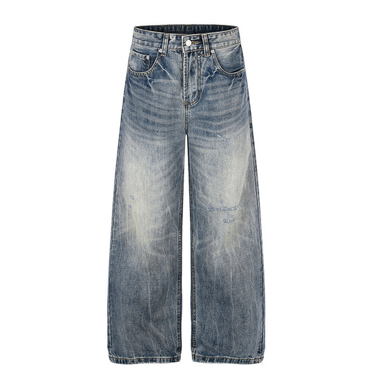 Damen Weite High‑Waist Denim‑Palazzo‑Jeans mit Used‑Effekt und weitem Bein Nord Taschen