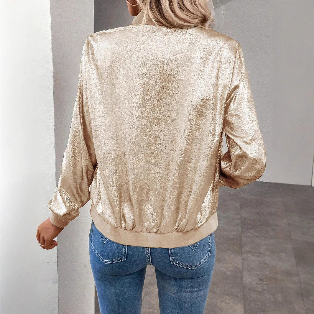 Damen Glamouröse Bomberjacke mit glänzender Oberfläche