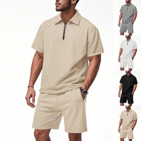 Herren sportliches Kurzarm-Oberteil mit Zipper und bequemen Shorts Nord Taschen