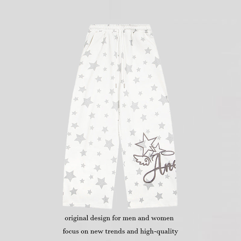Damen Extraweite Palazzo-Loungehose aus French Terry mit Komfortbund, Kordelzug und Sternenallover Nord Taschen