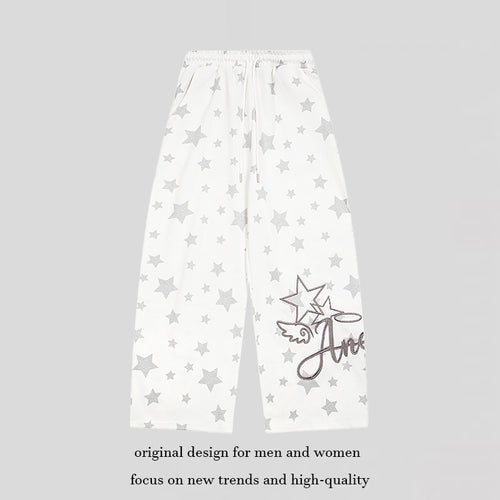 Damen Extraweite Palazzo-Loungehose aus French Terry mit Komfortbund, Kordelzug und Sternenallover Nord Taschen