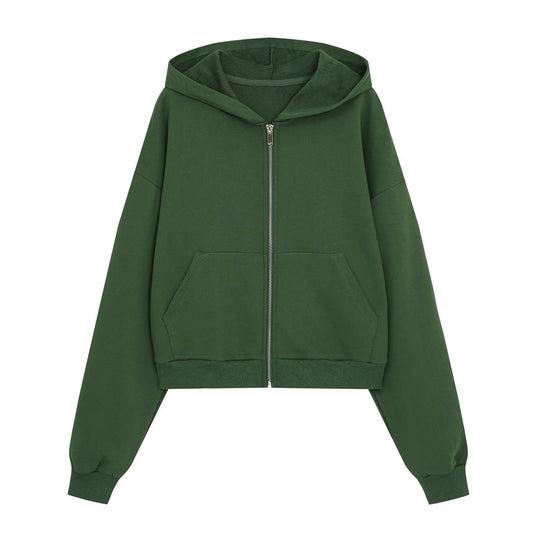 Damen Cropped Kapuzenjacke mit durchgehendem Reißverschluss und Kängurutaschen Nord Taschen
