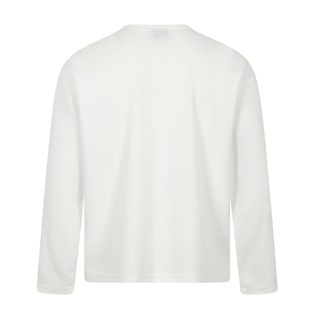 Herren Langarm-Henleyshirt mit Waffelstruktur, Knopfleiste und großflächigem Grafikprint Nord Taschen