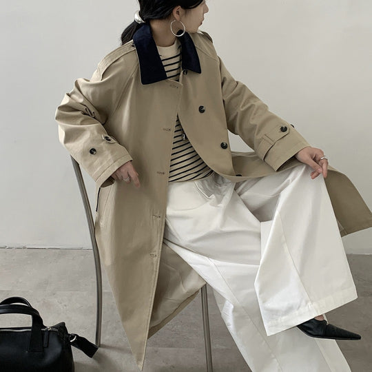 Damen Langer Wasserabweisender Trenchcoat mit Rückencape und Stehkragen Nord Taschen