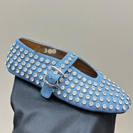 Damen  veredelte Mary‑Jane Ballerina mit Strassbesatz und verstellbarer Metallschnalle Nord Taschen